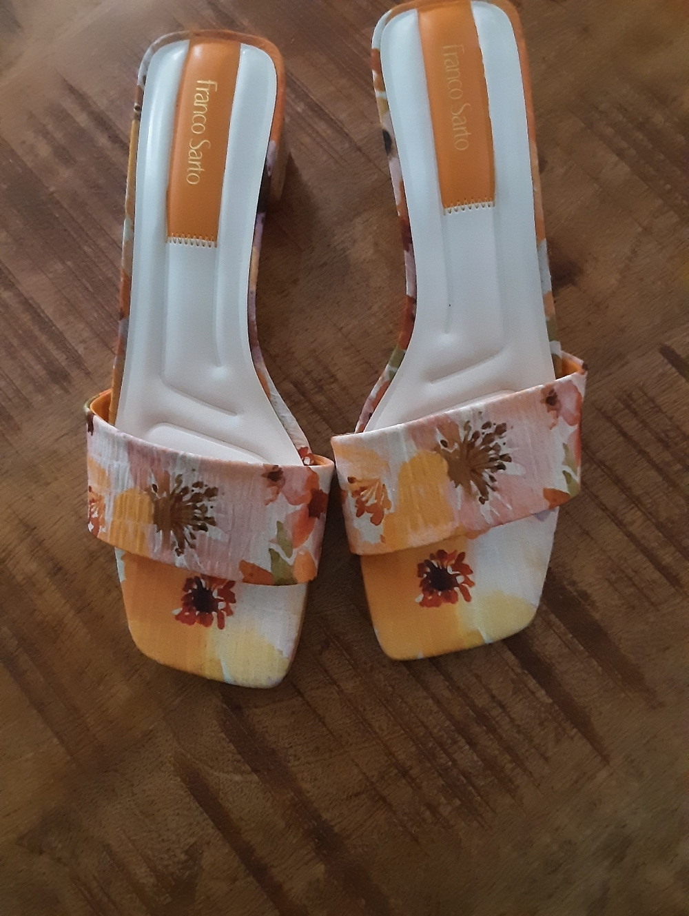 Franco Sarto Floral Slide Mules in Yellow and Orange Size 7.5